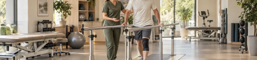 Progressive gait retraining after lower-limb surgery using clinic parallel bars