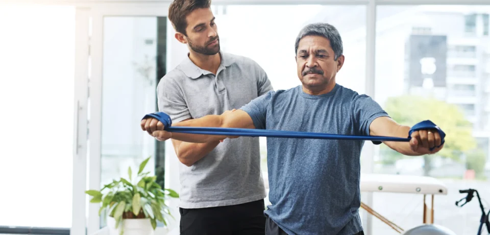 physiotherapy-training-band-with-old-man-doctor-stretching-rehabilitation-injury-medical-healing-healthcare-with-physiotherapist-patient-consulting-help-fitness Physiotherapy