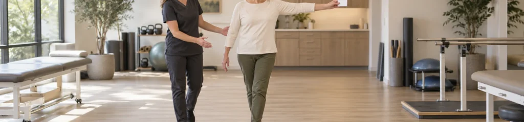 Therapist-supervised tandem walking with controlled head turns and visual targeting